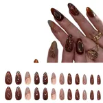 24Pcs Brown Butterfly Wing DIY Art Design False Wearable Artificial Nails with Glue  – Thumbnail 1