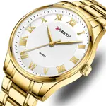 Curren 8409 Roman Number With Stainless Steel Analog Men's Watch – Dial Color: White, Strap Color: Gold – Thumbnail 3