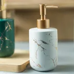 Ceramics Gold Marbling Dish Soap and Lotion Bottle Pump Modern Liquid Soap Dispenser 300ml – Color: White – Thumbnail 2