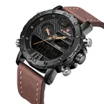 NAVIFORCE NF9134 PU Leather Analog Digital Sports Men's Watch – Dial Color: Black, Strap Color:  Brown  – Thumbnail 2