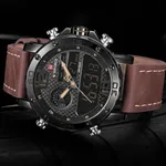 NAVIFORCE NF9134 PU Leather Analog Digital Sports Men's Watch – Dial Color: Black, Strap Color:  Brown  – Thumbnail 4