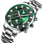 Nibosi 2382 Luxury Stainless Steel Waterproof Men's Watch – Dial Color: Green, Strap Color: Silver – Thumbnail 2