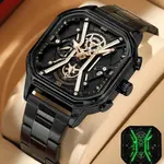 CRRJU 2313 Comfortable Stainless Steel Multifunctional Chronograph Luminous Dial Casual Men's Watch – Dial Color: Rose Black, Strap Color: Black – Thumbnail 2