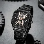 CRRJU 2313 Comfortable Stainless Steel Multifunctional Chronograph Luminous Dial Casual Men's Watch – Dial Color: Rose Black, Strap Color: Black – Thumbnail 4