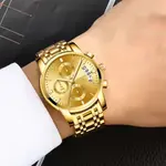 Nibosi 2353 Stylish Stainless Steel Strap & Waterproof Men's Watch – Dial Color: Gold, Strap Color: Gold – Thumbnail 2