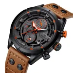 Naviforce NF8045 Vintage Sports Genuine Leather Men's Watch – Dial Color: Black, Strap Color:  Brown  – Thumbnail 2