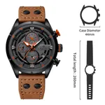Naviforce NF8045 Vintage Sports Genuine Leather Men's Watch – Dial Color: Black, Strap Color:  Brown  – Thumbnail 5