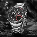 Naviforce NF9182 Luxurious Strainless Steel Chronograph Men's Watch – Dial Color: Black, Strap Color: Silver – Thumbnail 3