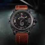 Naviforce NF9099 Luxury Leather Strap Chronograph Casual Male Fashion Watch – Dial Color: Black, Strap Color:  Brown  – Thumbnail 3