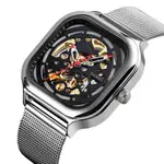 SKMEI 9184 Automatic Mechanical Stainless Steel Men's Watch – Dial Color: Black, Strap Color: Silver – Thumbnail 2