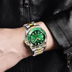LIGE 6805 Stainless Steel 100ATM Analog Mechanical Casual Men's Watch – Dial Color: Green, Strap Color: Gold  – Thumbnail 3