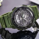 SKMEI 1454 Dual Time WaterProof Silicon Outdoor Sporty Men's Watch – Dial Color: Black, Strap Color: Green  – Thumbnail 3