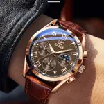 OLEVS 2871 Bold Style Leather Strap Luminous Chronograph Men's Quartz Wristwatch – Dial Color: Brown, Strap Color:  Brown  – Thumbnail 3