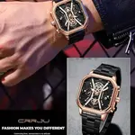 CRRJU 2313 Comfortable Stainless Steel Multifunctional Chronograph Luminous Dial Casual Men's Watch – Dial Color: Rose Gold, Strap Color: Black – Thumbnail 2