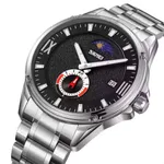 SKMEI 9326 Quartz Stainless Steel Analog Moon Phase Men's Watch – Dial Color: Black, Strap Color: Silver – Thumbnail 2