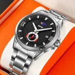 SKMEI 9326 Quartz Stainless Steel Analog Moon Phase Men's Watch – Dial Color: Black, Strap Color: Silver – Thumbnail 3