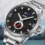 SKMEI 9326 Quartz Stainless Steel Analog Moon Phase Men's Watch – Dial Color: Black, Strap Color: Silver – Thumbnail 4
