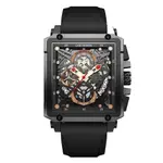 LIGE 8935 Exclusive Square Dial Analog Hollow Luxury Men's Watch – Dial Color: Black, Strap Color: Black – Thumbnail 1