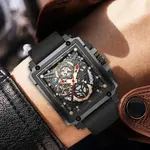 LIGE 8935 Exclusive Square Dial Analog Hollow Luxury Men's Watch – Dial Color: Black, Strap Color: Black – Thumbnail 2