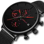 CRRJU 2268 Luxury Black Mesh Steel Band Chronograph Casual Fashion Men’s Watch – Dial Color: Red, Strap Color: Black – Thumbnail 2