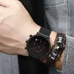 CRRJU 2268 Luxury Black Mesh Steel Band Chronograph Casual Fashion Men’s Watch – Dial Color: Red, Strap Color: Black – Thumbnail 5