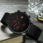 CRRJU 2268 Luxury Black Mesh Steel Band Chronograph Casual Fashion Men’s Watch – Dial Color: Red, Strap Color: Black – Thumbnail 3