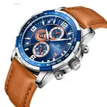 Naviforce NF8020L Luxury Leather Quartz Chronograph Casual Sports Style Men's Watch – Dial Color: Blue, Strap Color:  Brown  – Thumbnail 3
