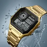 SKMEI 1335 Digital Multifunctional Stainless Steel Sporty Men's Watch – Dial Color: Black, Strap Color: Gold  – Thumbnail 4