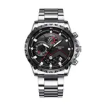 Nibosi 2322 Stylish Stainless Steel & Chronograph Men Watch – Dial Color: Black, Strap Color: Silver – Thumbnail 1