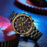 Nibosi 2568 Stainless Steel Multifunctional Chronograph classical Men's Watch – Dial Color: Orange, Strap Color: Black – Thumbnail 3