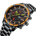 Nibosi 2568 Stainless Steel Multifunctional Chronograph classical Men's Watch – Dial Color: Orange, Strap Color: Black – Thumbnail 2