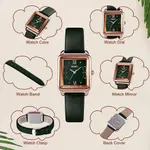 Skmei 1702 Small Square Dial Design Zinc Alloy Case Leather Women Lady Quartz Watch – Dial Color: Green, Strap Color: Green  – Thumbnail 3