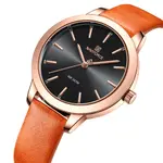 NAVIFORCE NF5024 PU Leather Analog Watch For Women – Dial Color: Black, Strap Color: Orange – Thumbnail 2