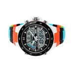 SKMEI 1016 Dual Time PU Leather Sporty Men's Watch – Dial Color: Black, Strap Color: Orange – Thumbnail 2