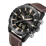 NAVIFORCE NF9136 Leather Sports Quartz Analog Digital Men’s Watch – Dial Color: Black, Strap Color:  Brown  – Thumbnail 2