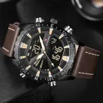 NAVIFORCE NF9136 Leather Sports Quartz Analog Digital Men’s Watch – Dial Color: Black, Strap Color:  Brown  – Thumbnail 3