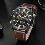 NAVIFORCE NF9136 Leather Sports Quartz Analog Digital Men’s Watch – Dial Color: Black, Strap Color:  Brown  – Thumbnail 4
