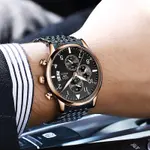 OLEVS 2869 Stainless Steel Chain Multifunctional Waterproof Luminous Men's Watch – Dial Color: Black, Strap Color: Black – Thumbnail 4
