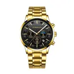 CRRJU 2260 High Quality Stainless Steel Multifunctional Quartz Classic Men's Watch – Dial Color: Black, Strap Color: Gold  – Thumbnail 1