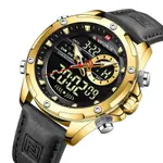 Naviforce NF9208 Genuine Leather Dual Display Luxury Fashion Men's Watch – Dial Color: Gold, Strap Color: Black – Thumbnail 3