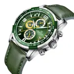 Naviforce NF8020L Luxury Leather Quartz Chronograph Casual Sports Style Men's Watch – Dial Color: Silver, Strap Color: Green  – Thumbnail 3