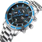 Nibosi 2568 Stainless Steel Multifunctional Chronograph classical Men's Watch – Dial Color: Blue, Strap Color: Silver – Thumbnail 2