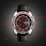 Skmei 9156 Fashion Leather Luxury Military Quartz Men's Watch  – Dial Color: Red, Strap Color: Black – Thumbnail 3