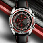 Skmei 9156 Fashion Leather Luxury Military Quartz Men's Watch  – Dial Color: Red, Strap Color: Black – Thumbnail 4