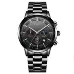 LIGE 9877 Stainless Steel Moon Phase Analog Luxury Men's Watch – Dial Color: Black, Strap Color: Black – Thumbnail 1