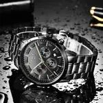 LIGE 9877 Stainless Steel Moon Phase Analog Luxury Men's Watch – Dial Color: Black, Strap Color: Black – Thumbnail 2