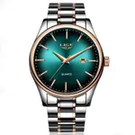 LIGE 9937 Analog Stainless Steel Calendar Luxury Men's Watch – Dial Color: Green, Strap Color: Silver – Thumbnail 1