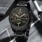 CRRJU 2307 Stainless Steel Multifunction Masterpiece Classic Chrono Men's Watch – Dial Color: Orange, Strap Color: Black – Thumbnail 2