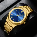 Nibosi 2520 Polygon Waterproof & Stainless Steel Strap Men's Watch – Dial Color: Blue, Strap Color: Gold – Thumbnail 2