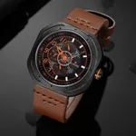 Naviforce NF9141 Rounded Square Quartz Leather Strap Men's Watch – Dial Color: Orange, Strap Color:  Brown  – Thumbnail 3